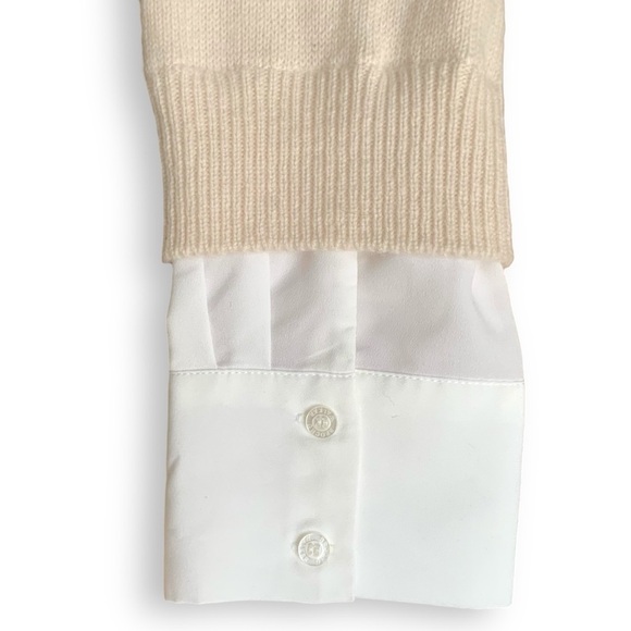 Brochu Walker Looker Sweater L Tan Layered V Neck Elbow Patch Neutral Cream - Picture 9 of 12